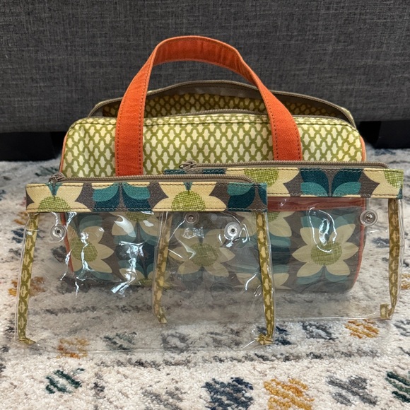 Vintage Fossil Floral Cosmetic Bag Key Zipper Canvas Travel Pouch Retro Y2K - Picture 9 of 12